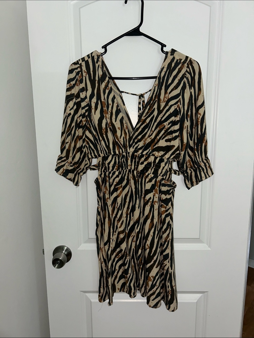 V-Neck Zebra Print Women’s Dress in Beige, Black and Brown
